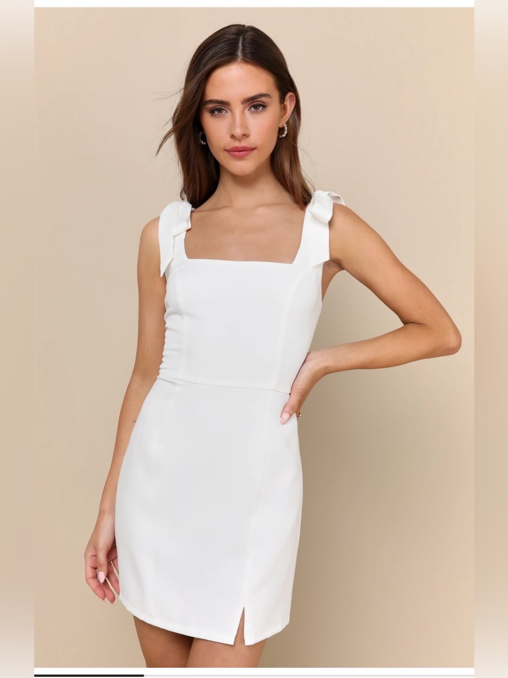 Lulu's White Square-Neck Mini Dress with Tie Straps
